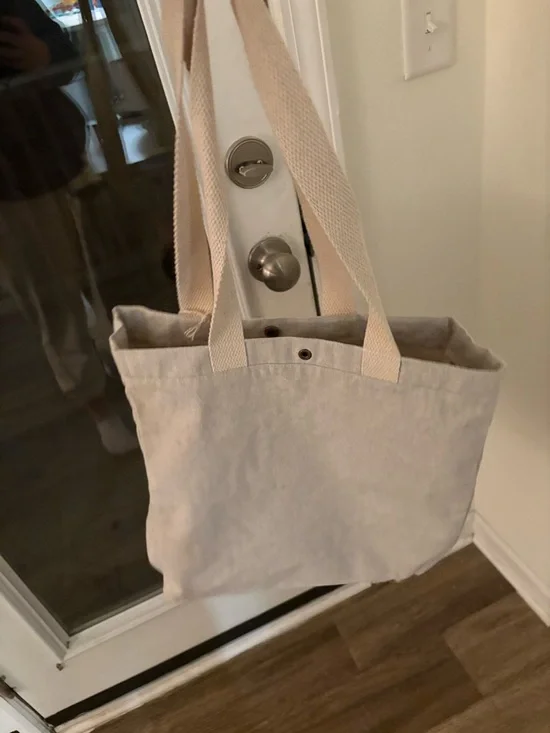 Neutral Canvas Tote Bag with Navy Logo - Picture 4 of 4